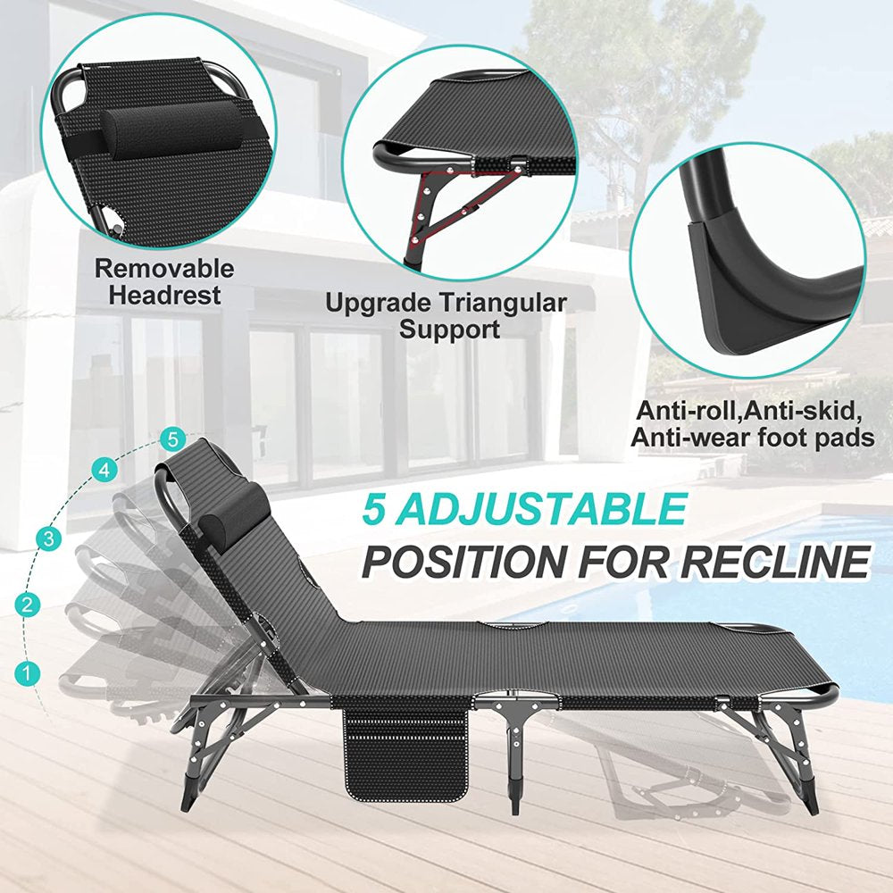 Slsy Portable Folding Camping Cot Bed with 2 Sided Mattress & Pillow, Adjustable 5-Position Folding Lounge Chair, Folding Cot Bed