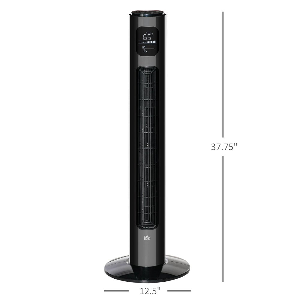 HOMCOM 37.75" Tower Fan Cooling for Bedroom with 3 Speeds, 12H Timer, 70Â° Oscillating, LED Panel, and Remote Control, Black