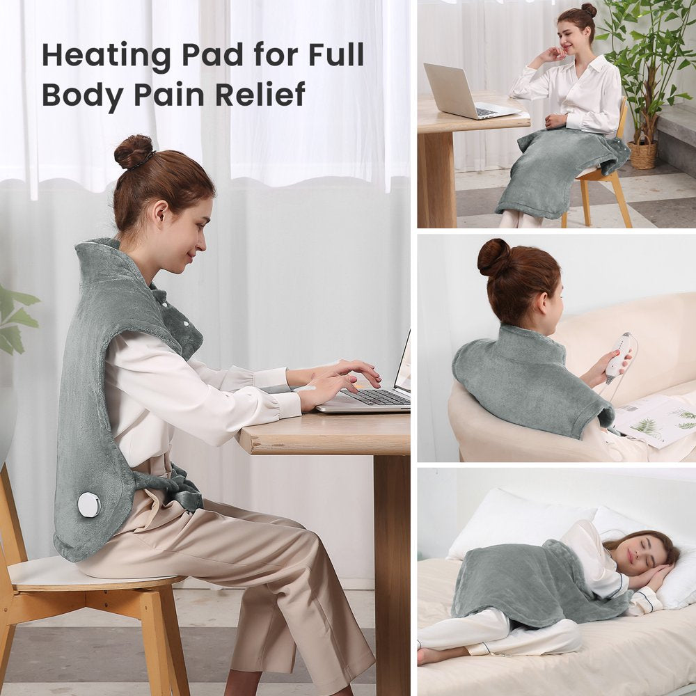 Maxkare Large Heating Pad for Back Pain Relief, 4 Heat Settings with Auto Shut-off, 24"x33"- Gray