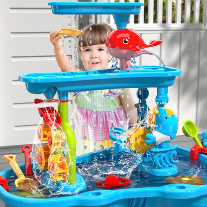  Kids Sand Water Table for Toddlers, 3-Tier Sand and Water Play Table Toys for Toddlers Kids, Activity Sensory Tables outside Beach Toys for Toddler Boys Girls Age 1-3 3-5 Gift