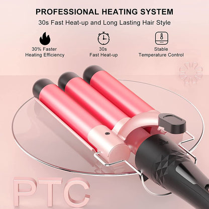 Curling Iron Set, MAXT 5 in 1 Curling Wand Set Interchangeable Triple Barrel Curling Iron and Curling Brush Ceramic Barrel Wand Curling Iron(0.35-1.25)