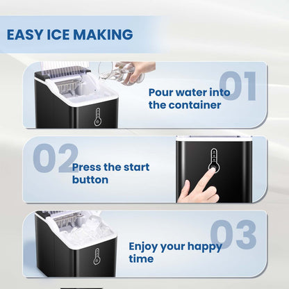 Auseo Countertop Ice Maker Machine, Portable Compact Ice Maker with Ice Scoop&Ice Basket, 9 Pcs/8 Mins, 26LBS/24H, Bullet Ice, Self-Cleaning, Home/Kitchen/Office/Bar, Black