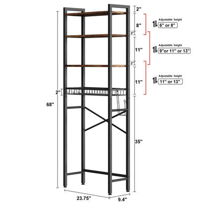 Kalrin Over The Toilet Storage Shelf, 4-Tier Wooden Bathroom Organizer Adjustable Saver Space Rack with Toilet Paper Holder, Black