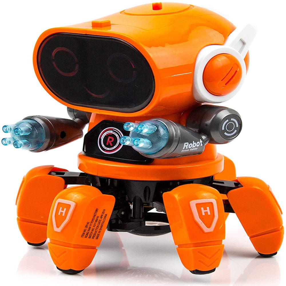 Robot Toy for Kids, Intelligent Electronic Walking Dancing RC Robot Toys with Flashing Lights and Music, Orange