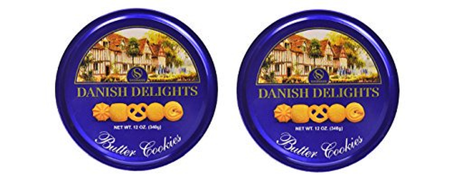 DANISH DELIGHTS Butter Cookies, (340g). In a Nice Attractive Gourmet Gifting Tin, Box Pack Of 2