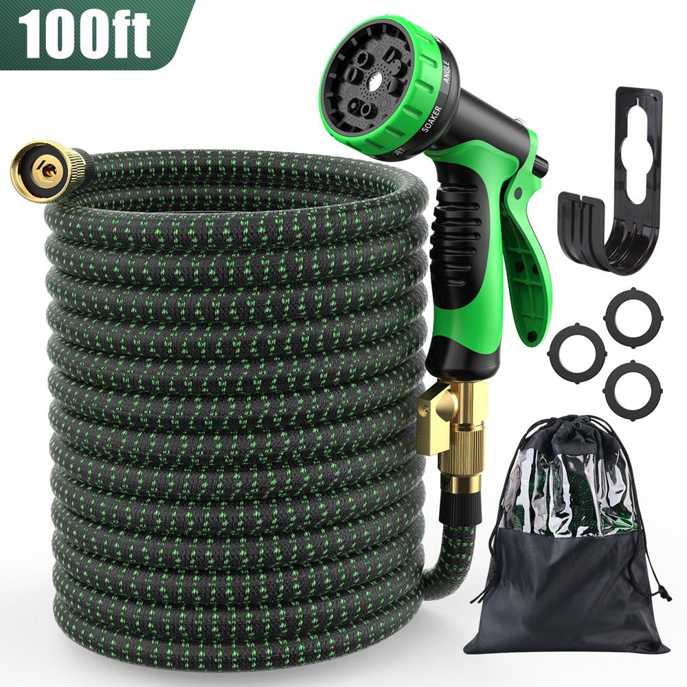 50Ft Flexible Garden Hose W/10 Function Nozzles, Expandable Water Hose with 3 /4 Inch Solid Brass Fittings & Double Latex Core, Lightweight Hose for Watering and Washing, Kink &Tangle Free,Rust Proof