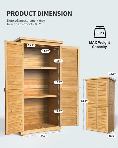 Aiho 63.2" Outdoor Storage Cabinet with Double Lockable Doors and 3 Removable Shelves - Natural