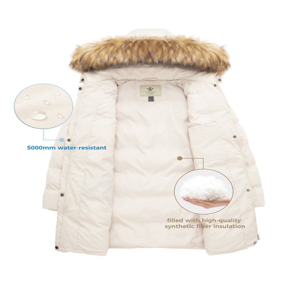 WenVen Women's Winter Puffer Coat Warm Waterproof Coat Hooded Winter Jacket Beige L