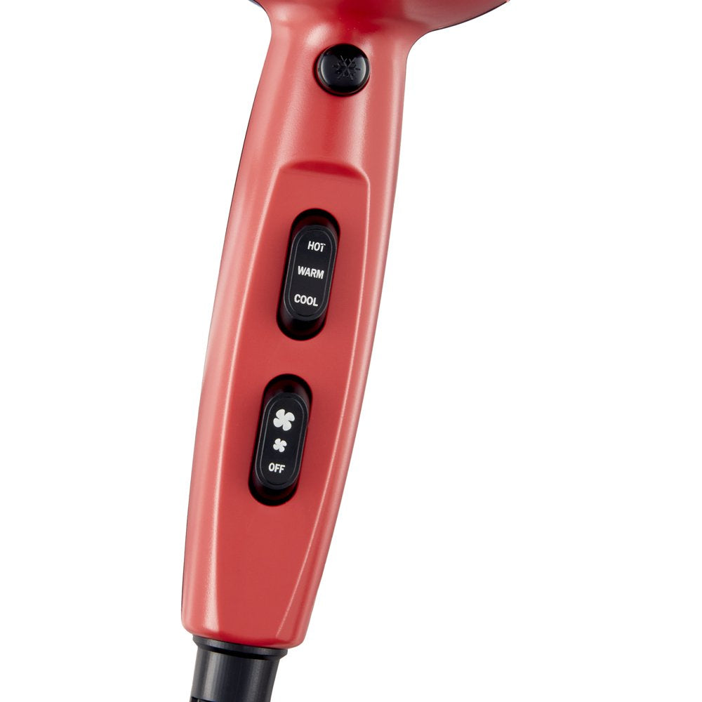 KISS Red Tourmaline Ceramic Hair Dryer with 4 Additional Styling Attachments, 1875 Watts, Red