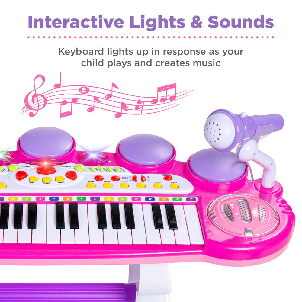 Best Choice Products 37-Key Kids Electronic Piano Keyboard w/ Multiple Sounds, Lights Microphone, Stool - Pink