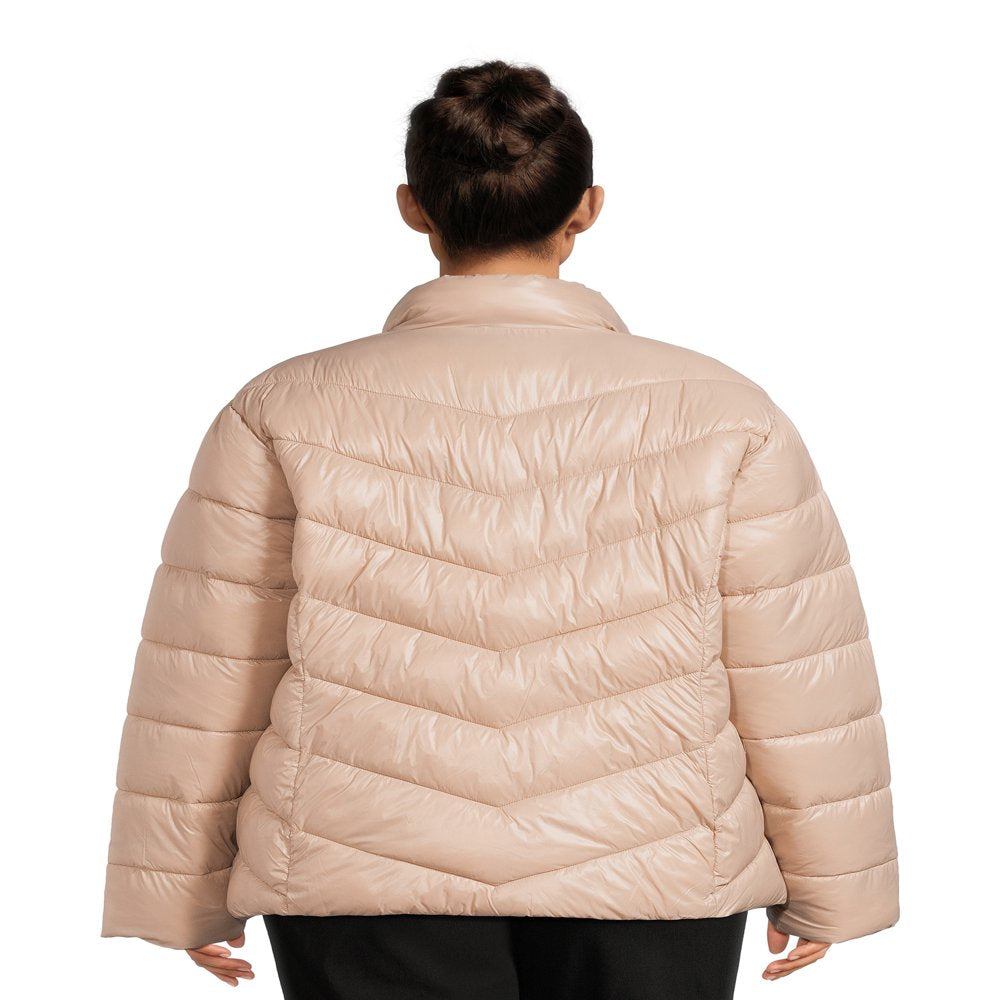 Time and Tru Women's Plus Chevron Midweight Puffer Jacket, Sizes XS-3X