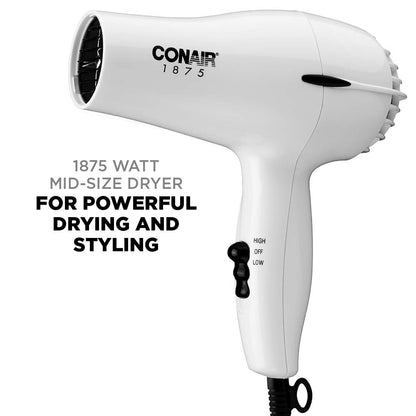 Conair 1875 Watt Mid-Size Dryer, balanced and lightweight for Powerful Drying and Styling 303WMR