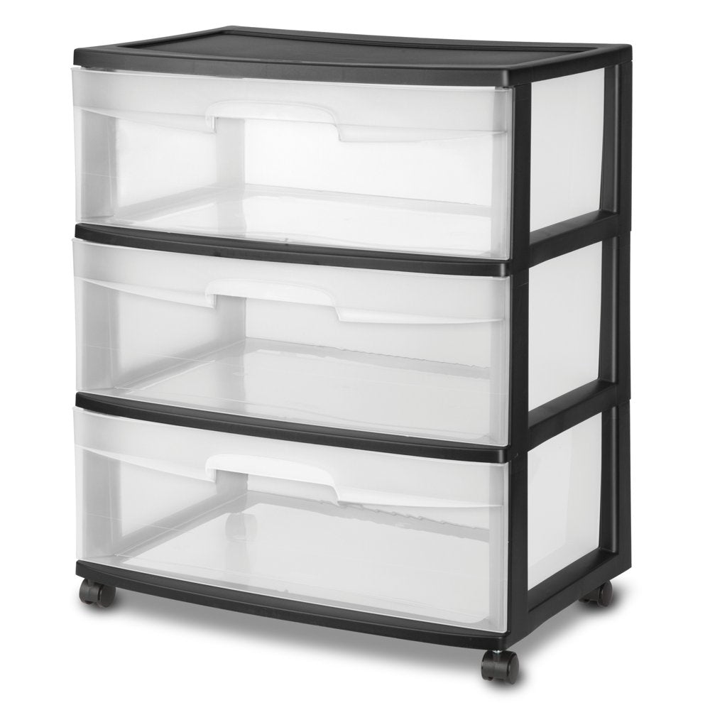 Sterilite Wide 3 Drawer Cart Black