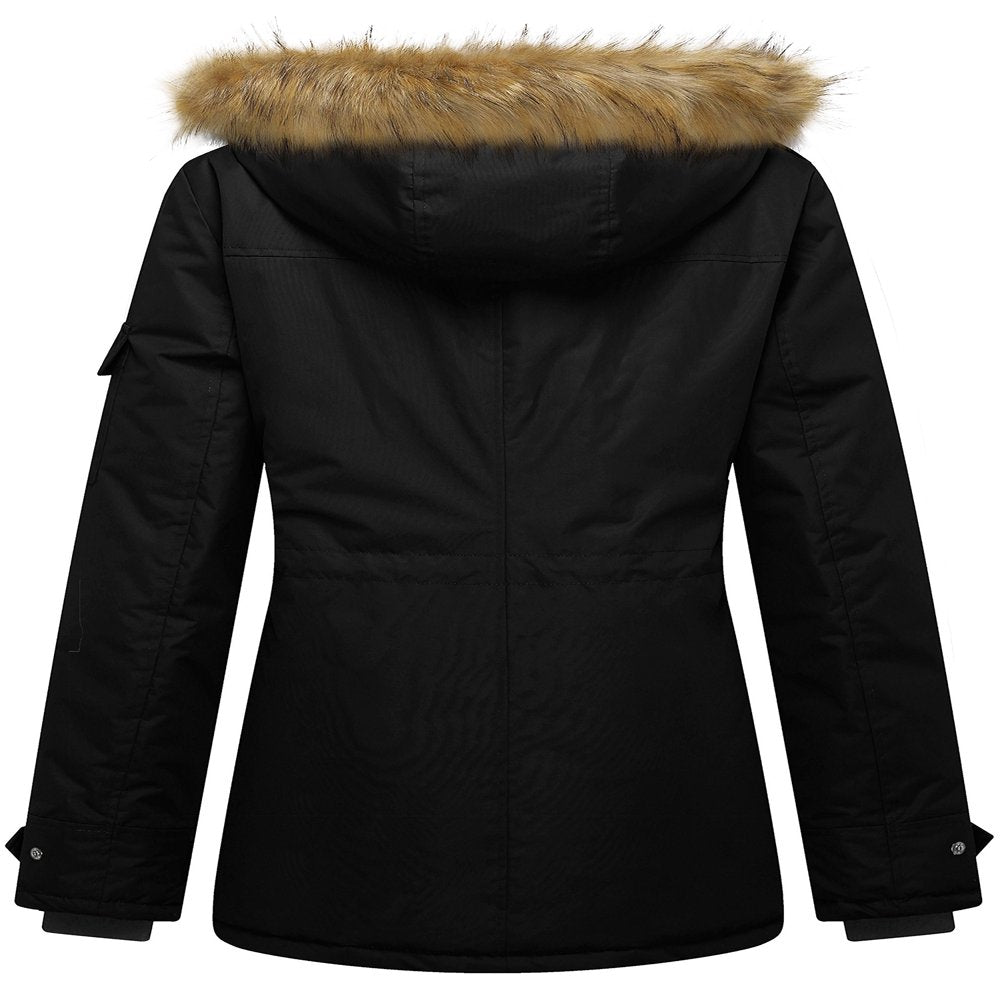 Wantdo Women's Winter Coat Thickened Winter Parka Hooded Puffer Jacket Black L