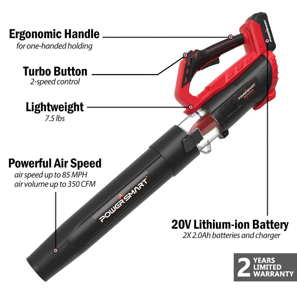 PowerSmart  20V Cordless Handheld Leaf Blower with 2 batteries and charger,PS76154A