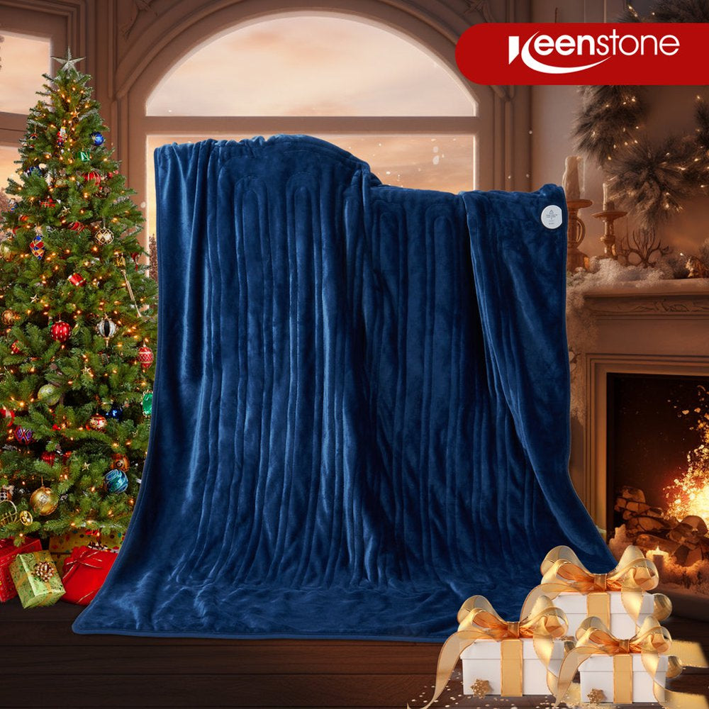 Electric Heated Blanket Throw for Kids&Adults, Keenstone 50*60" Dual Layer Flannel Machine Washable Fast Heated Flannel Blanket, Blue