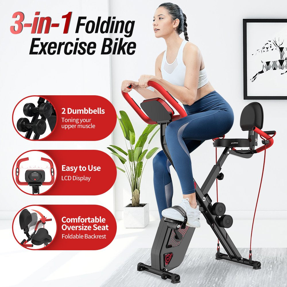 3In1 Foldable Exercise Bike Indoor Cycling Bike Magnetic Stationary Bike Fitness Gym Workout 300Lb