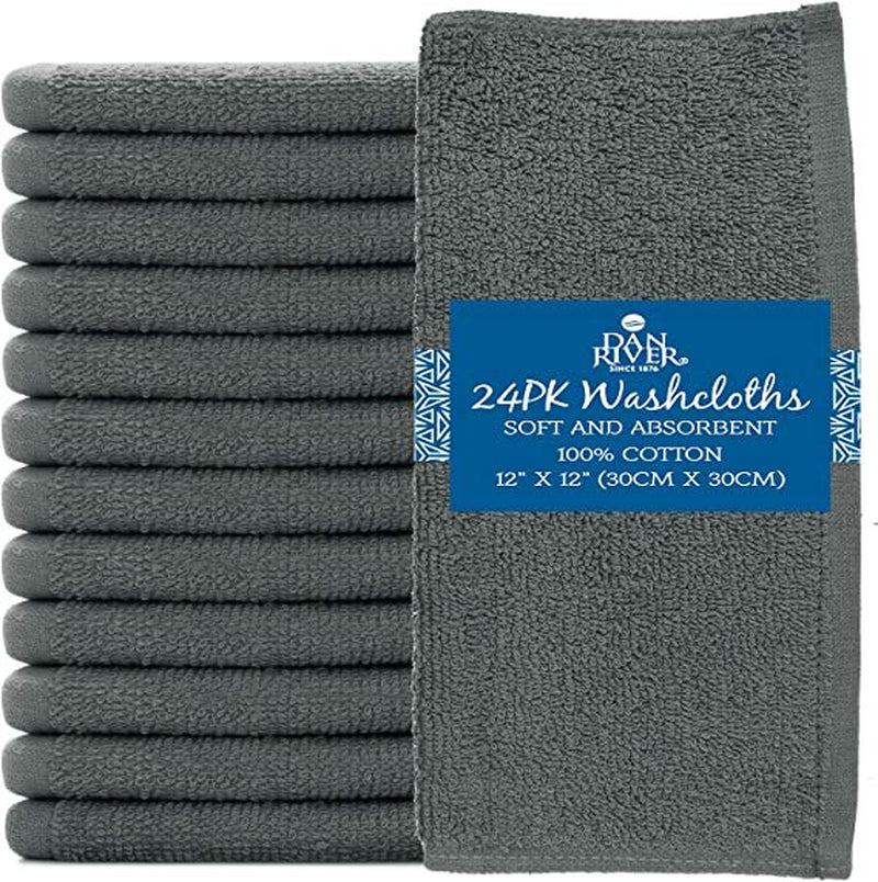 DAN RIVER 100% Cotton Washcloths 24 Pack |Washcloths for Face Soft| Cotton Washcloths Bulk| Essential Wash Cloths for Bathroom| Face Towels Gray| Washcloths 12X12 In| 400 GSM |Face Towel Pack of 24