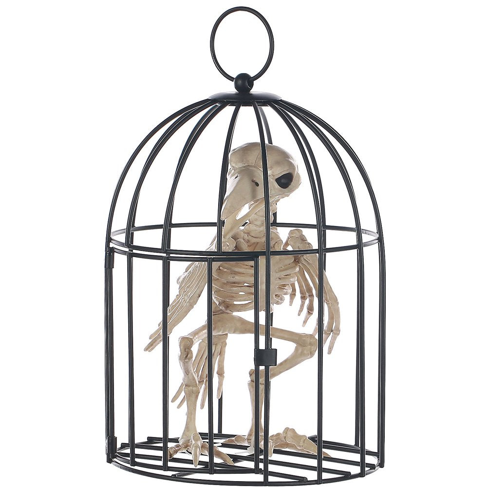 Halloween Express 9.5" Skeleton Crow in a Cage Halloween Decoration