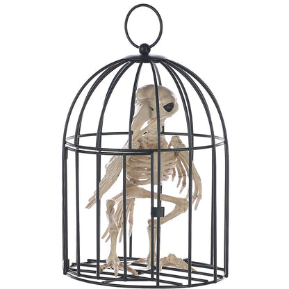 Halloween Express 9.5" Skeleton Crow in a Cage Halloween Decoration