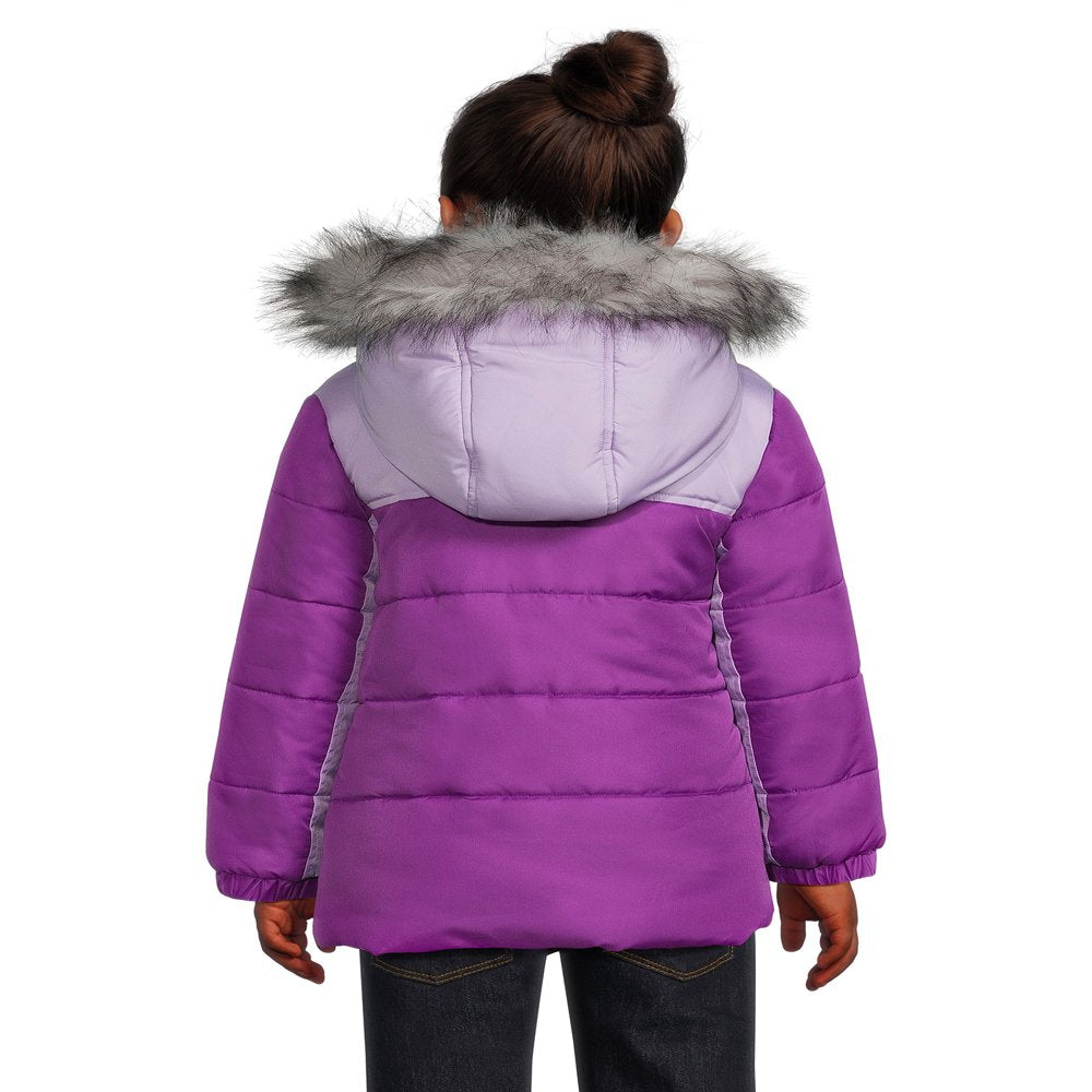 Weather Tamer Girls Hooded Long Sleeve Colorblocked Winter Puffer Coat, Sizes 4-16