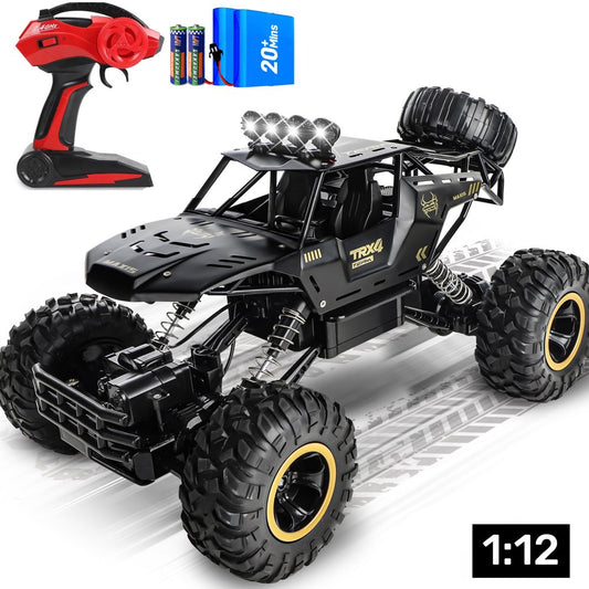 Wisairt Large RC Cars, 1:12 4WD Large Remote Control Monster Truck 2.4 GHz Alloy RC Cars for Kids Adults Age 6 + Birthday Gifts (Black)