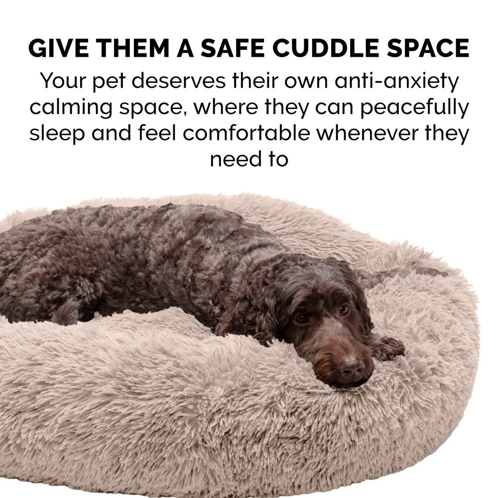 FurHaven Pet Products Calming Cuddler Long Faux Fur Donut Pet Bed for Dogs & Cats - Taupe, Small