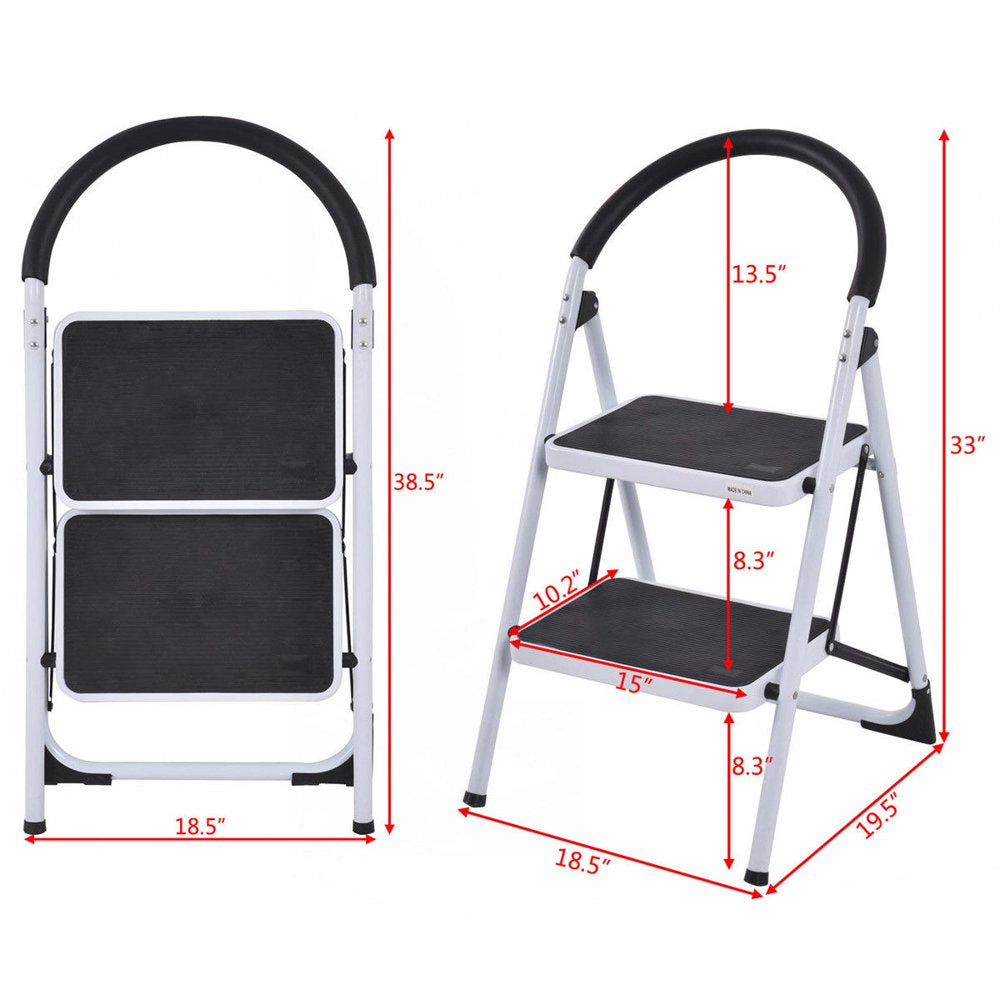 Costway 2 Step Ladder Folding Stool Heavy Duty 330Lbs Capacity Industrial Lightweight