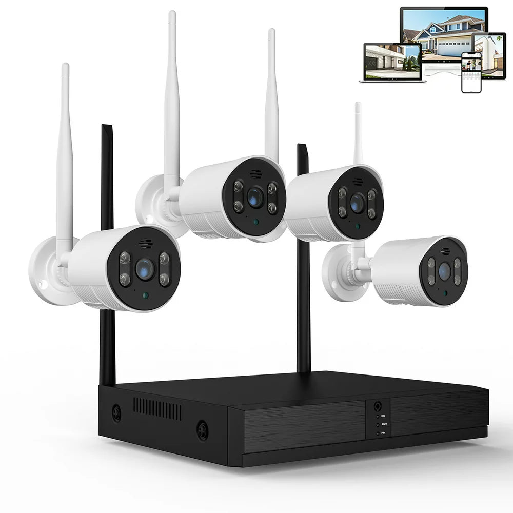 TOPVISION 4Pcs Security Wired Camera System, 8CH 3MP NVR Home Security, 1080P IP Security Surveillance Cameras with Color Night Vision, IP66 Waterproof, for Indoor Outdoor, No HDD (Wireless Wi-Fi)