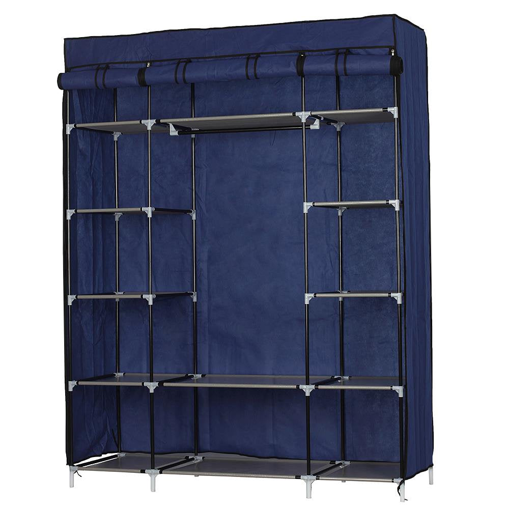 53" Portable Closet Storage Organizer Wardrobe Clothes Rack With Shelves,Blue