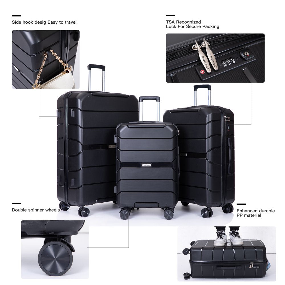 3 Piece Luggage Set Hardshell Lightweight Suitcase with TSA Lock Spinner Wheels 20In24In28In.(Black)