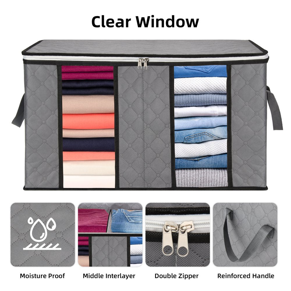 Closet Organizer – Durable Storage Bags for Clothes, Shoes, Pillows, Blankets – Clear Window Storage Bins with Middle Interlayer for the Closet – Excellent Fabric – 3pcs