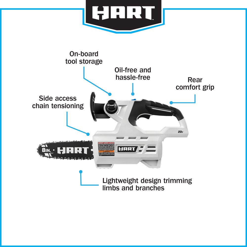 HART 20-Volt 8-inch Battery-Powered Pruning Chainsaw Kit, (1) 2.0Ah Lithium-Ion Battery