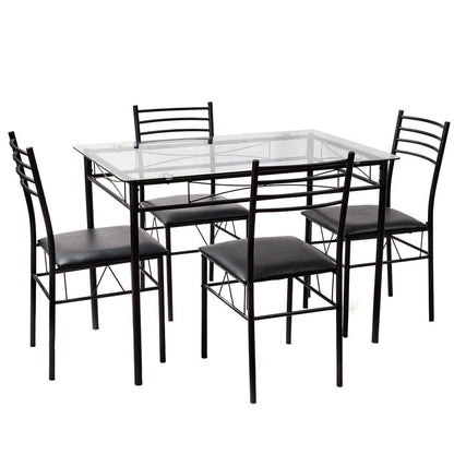 Gymax 5 Piece Dining Set Glass Top Table & 4 Upholstered Chairs Kitchen Room Furniture