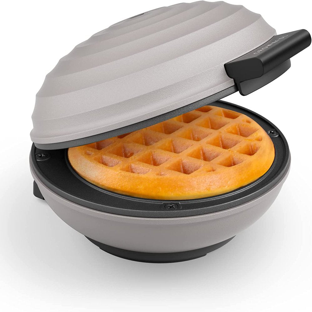 CROWNFUL Mini Waffle Maker Machine, 4 Inches Portable Small Compact Design, Non-Stick, Black