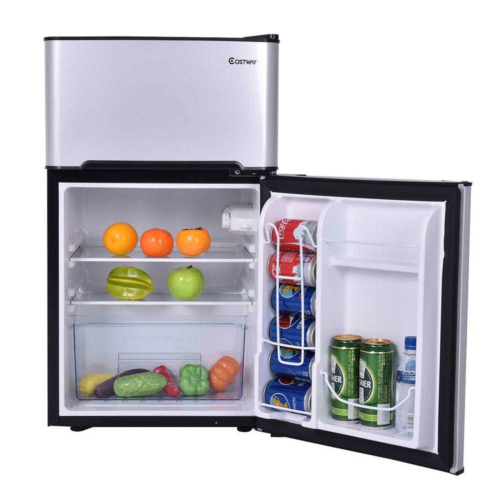 Costway  Refrigerator Small Freezer Cooler Fridge Compact 3.2 cu ft. Unit, Grey