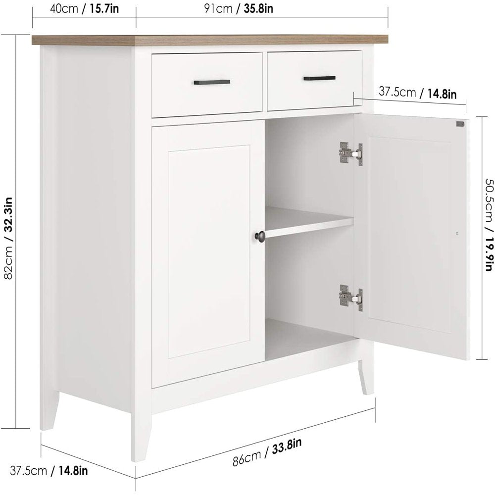 Homfa Entryway Storage Cabinet, Sideboard with 2 Drawers for Kitchen Living Room, White