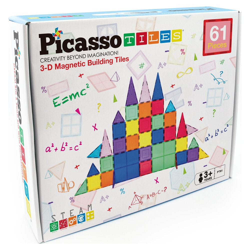 PicassoTiles 61 Piece Magnetic Building Blocks Set, Construction Toy, Multicolor