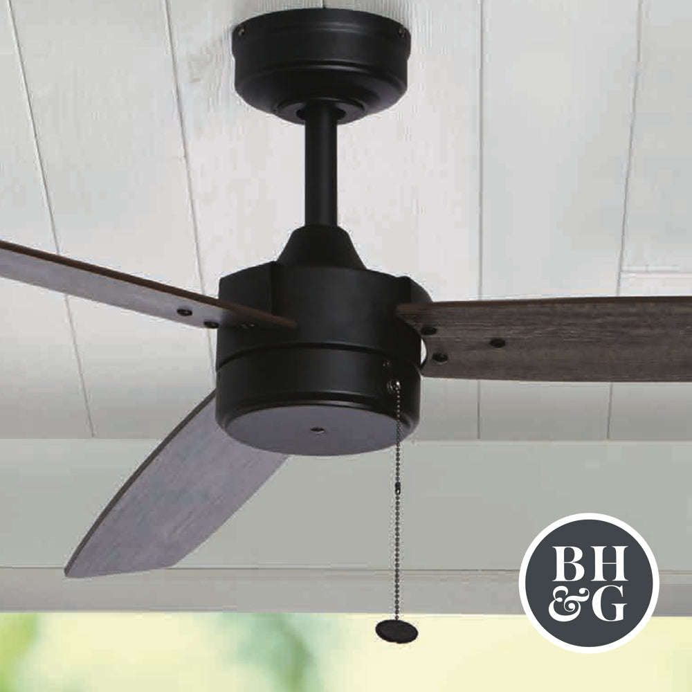 Better Homes & Gardens 52” Matte Black Indoor/Outdoor 3 Blade Ceiling Fan