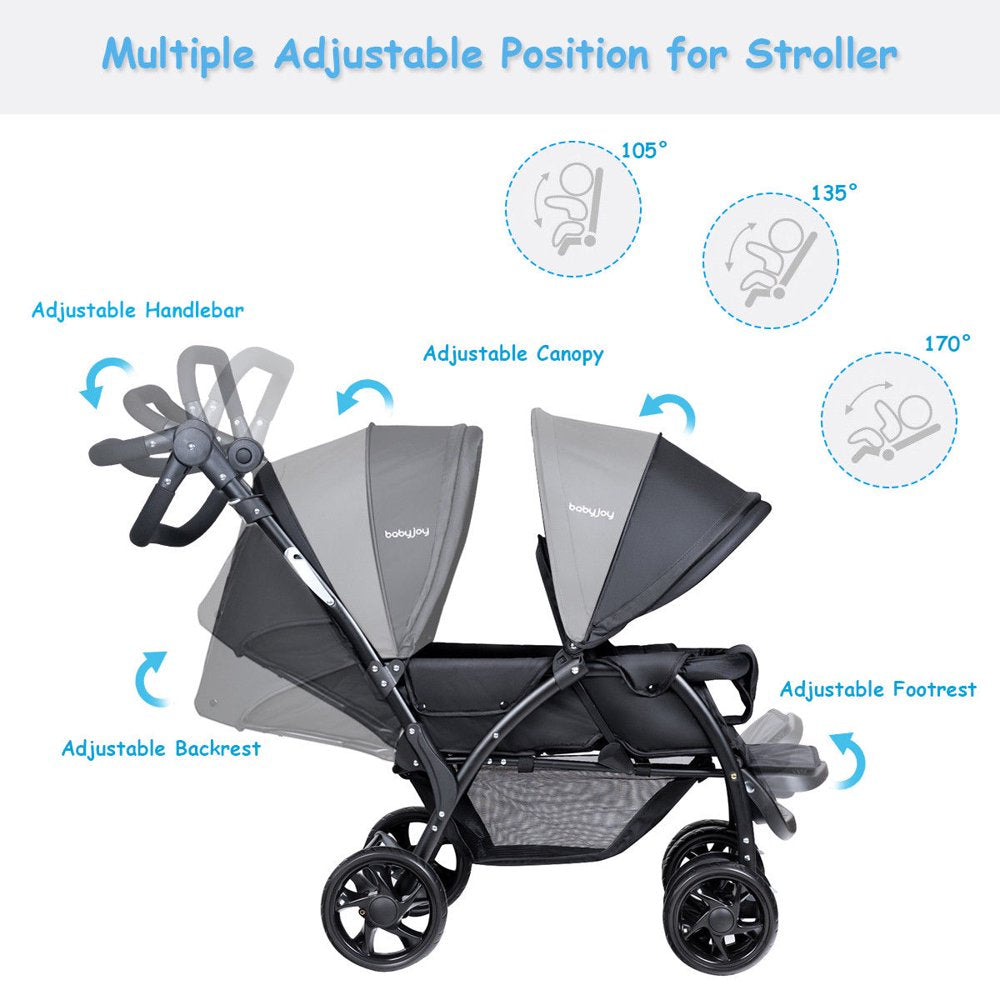 Double Baby Stroller Foldable Twin Lightweight Travel Stroller Infant Pushchair