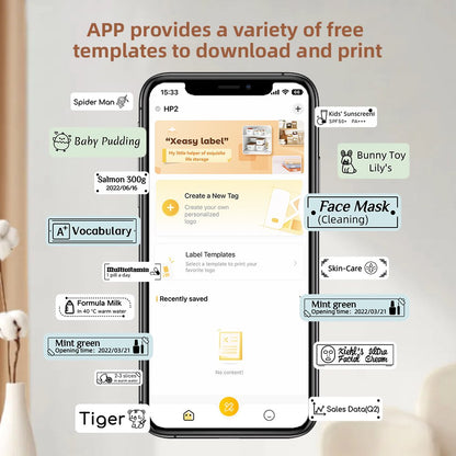 VRETTI HP2 Label Maker Machine with Tape, Portable Bluetooth Label Printer, Small Sticker Printing Machine Compatible with iOS + Android,Easy to Use Inkless Rechargeable heat for Home Office