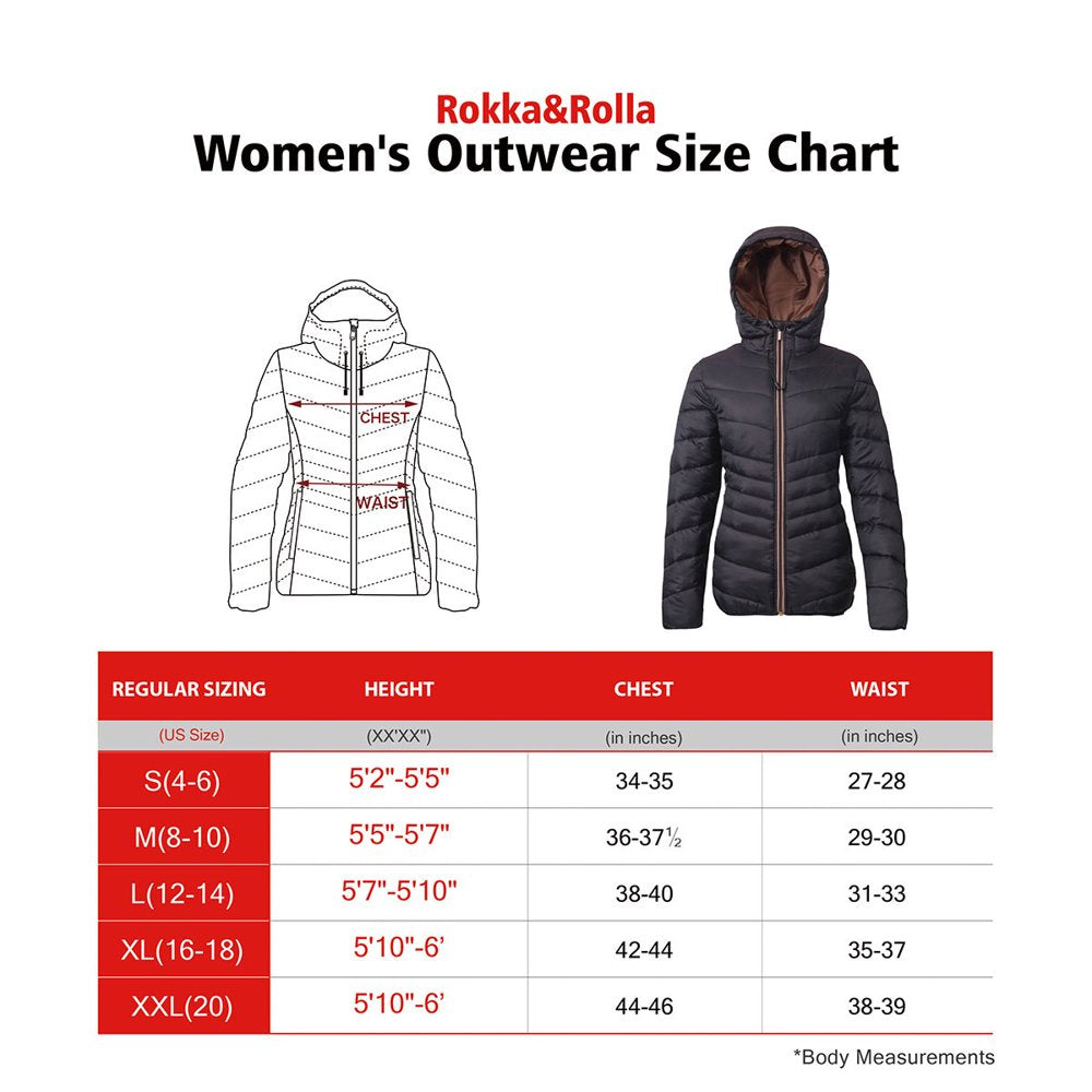 Rokka&Rolla Women's Light Puffer Jacket Coat, up to 2XL