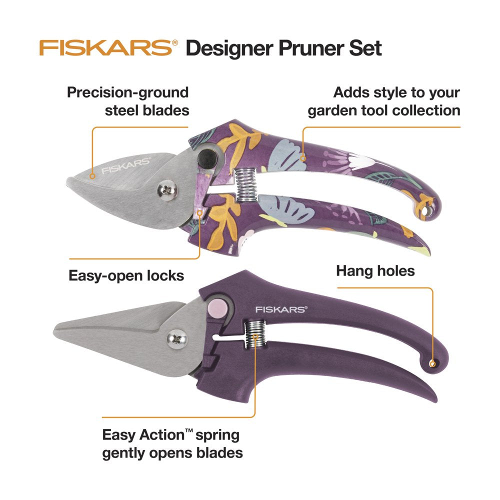 Fiskars Designer Pruning Shears and Snip Set, Stainless Steel Garden Tools, Green