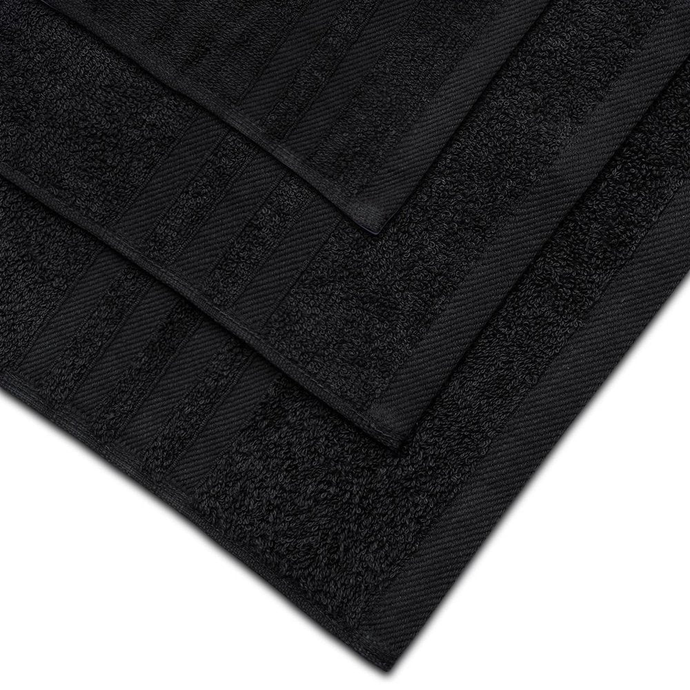 White Classic 12 Piece Bath Towel Set for Bathroom - Wealuxe Collection 2 Bath Towels, 4 Hand Towels, 6 Washcloths 100% Cotton Soft and Plush Highly Absorbent, Soft Towel for Hotel & Spa - Black