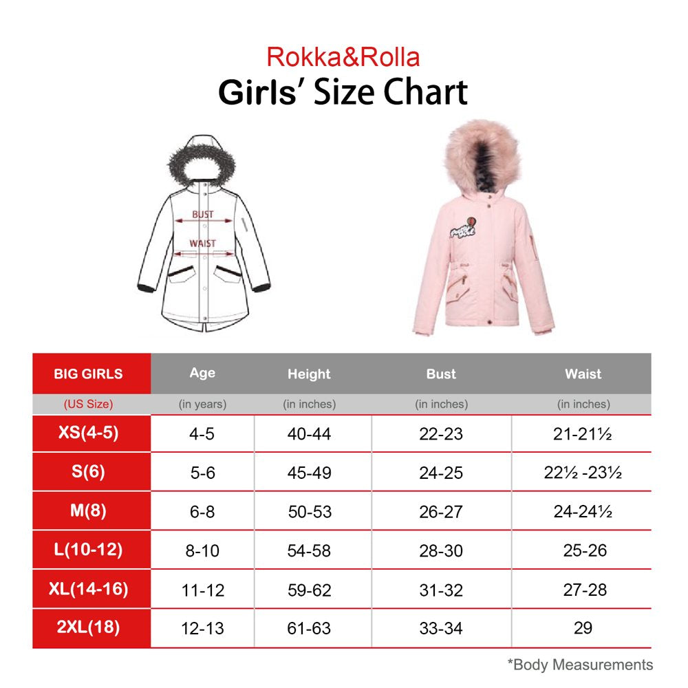 Rokka&Rolla Big Girls Winter Jacket with Faux Fur Hood Parka Coat, Sizes 4-16, Female