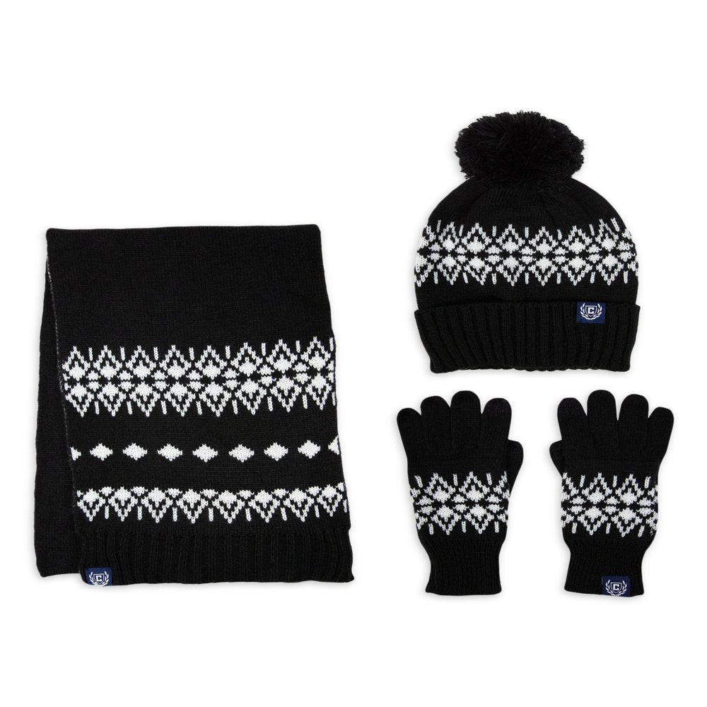 Chaps Brand Women's Fairisle Knit 3 Piece Scarf, Beanie Style Hat and Glove Set