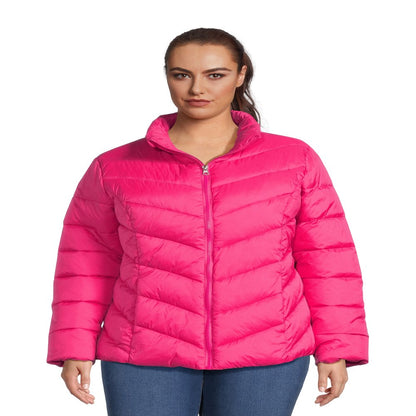 Time and Tru Women's Plus Chevron Midweight Puffer Jacket, Sizes XS-3X