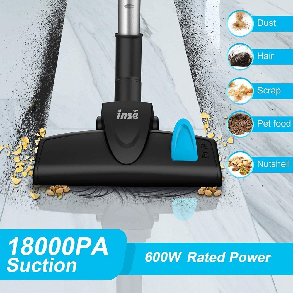 Corded Vacuum Cleaner, INSE Stick Vacuum Cleaner 18KPA Powerful Suction with 600W Motor, 3 in 1 Handheld Vacuum for Pet Hair Hard Floor Home - Blue