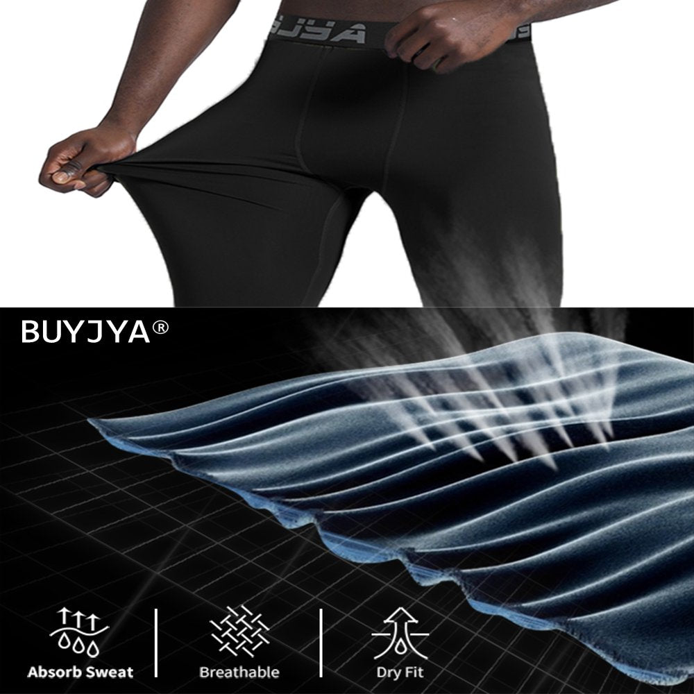 BUYJYA 3Pack Men's Compression Pants Gym Tights Mens Leggings for Sports Yoga Workout Clothes