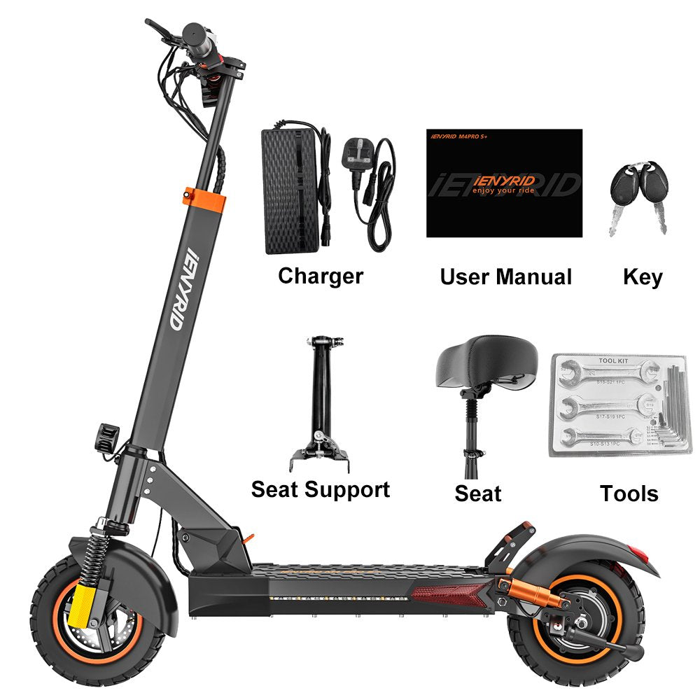 iENYRID 16Ah 800W Adults Electric Scooter with Removable Seat, 10" Off-road Pneumatic Tires, 3 Speeds 30 MPH Max, 32 Miles Range Folding Electric Scooter 350lbs Weight Limit Black